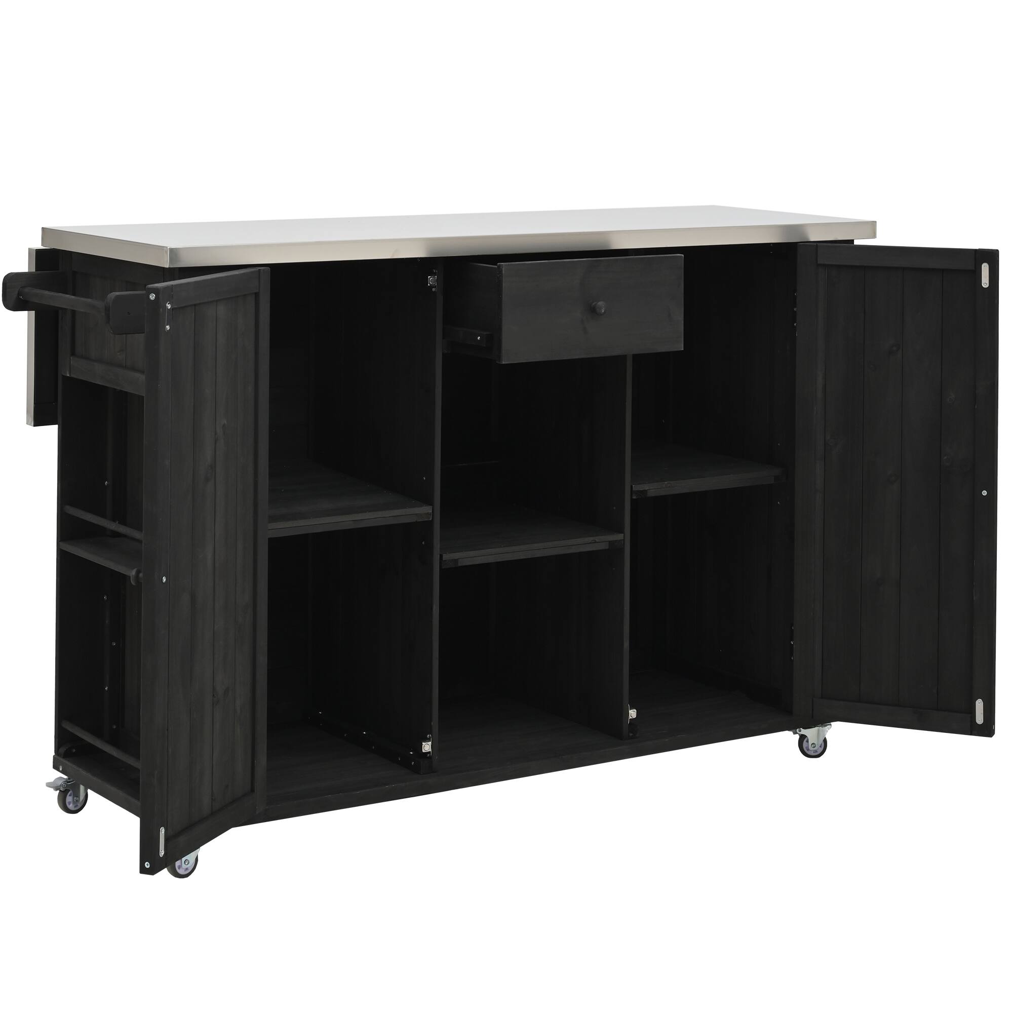 Alt View 4. Mondawe - Fir Wood Outdoor Kitchen Island with Stainless Steel Top, Towel and Spice Racks and a Bottle Opener - Black.