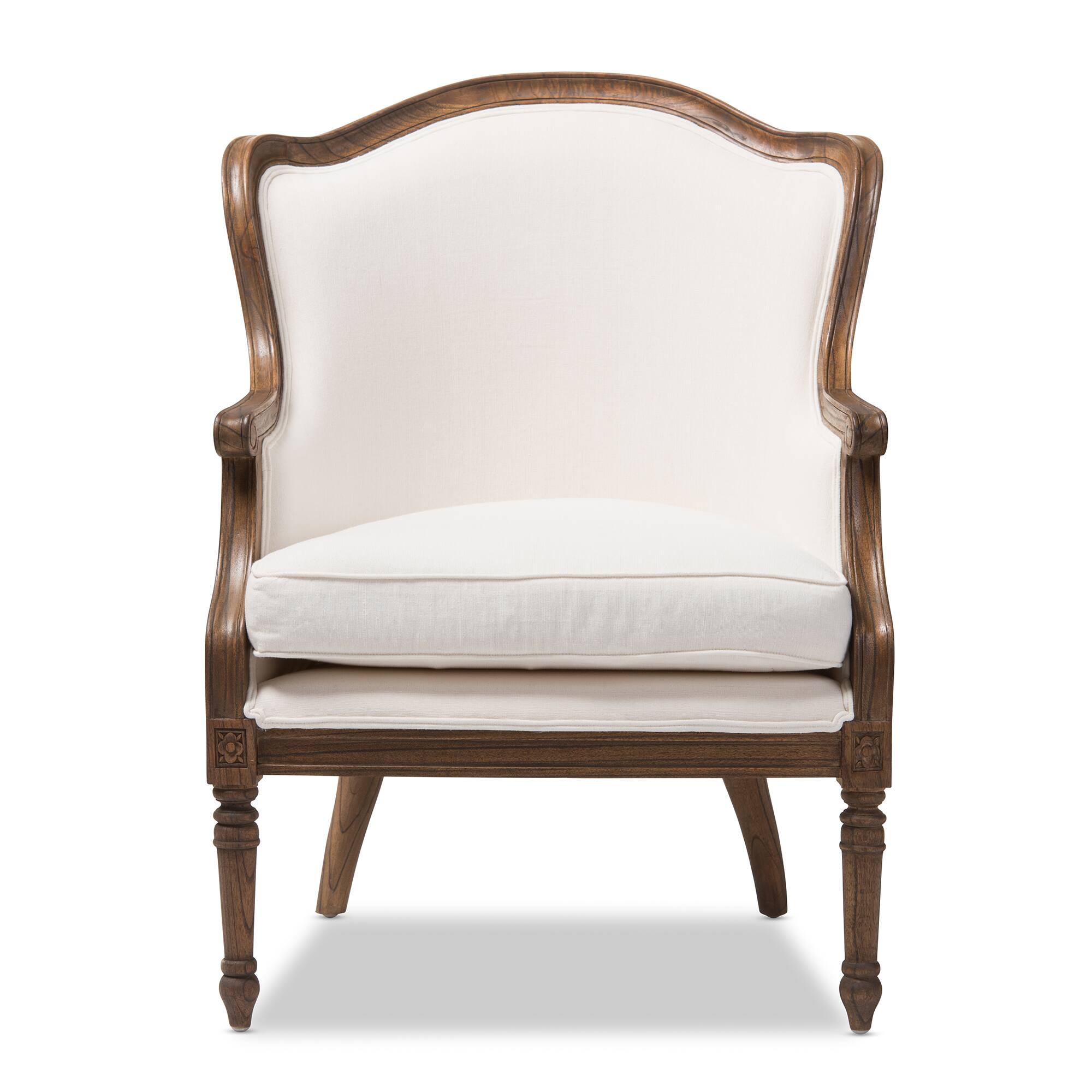 Angle. Baxton Studio - Charlemagne Traditional French Accent Chair- - White.
