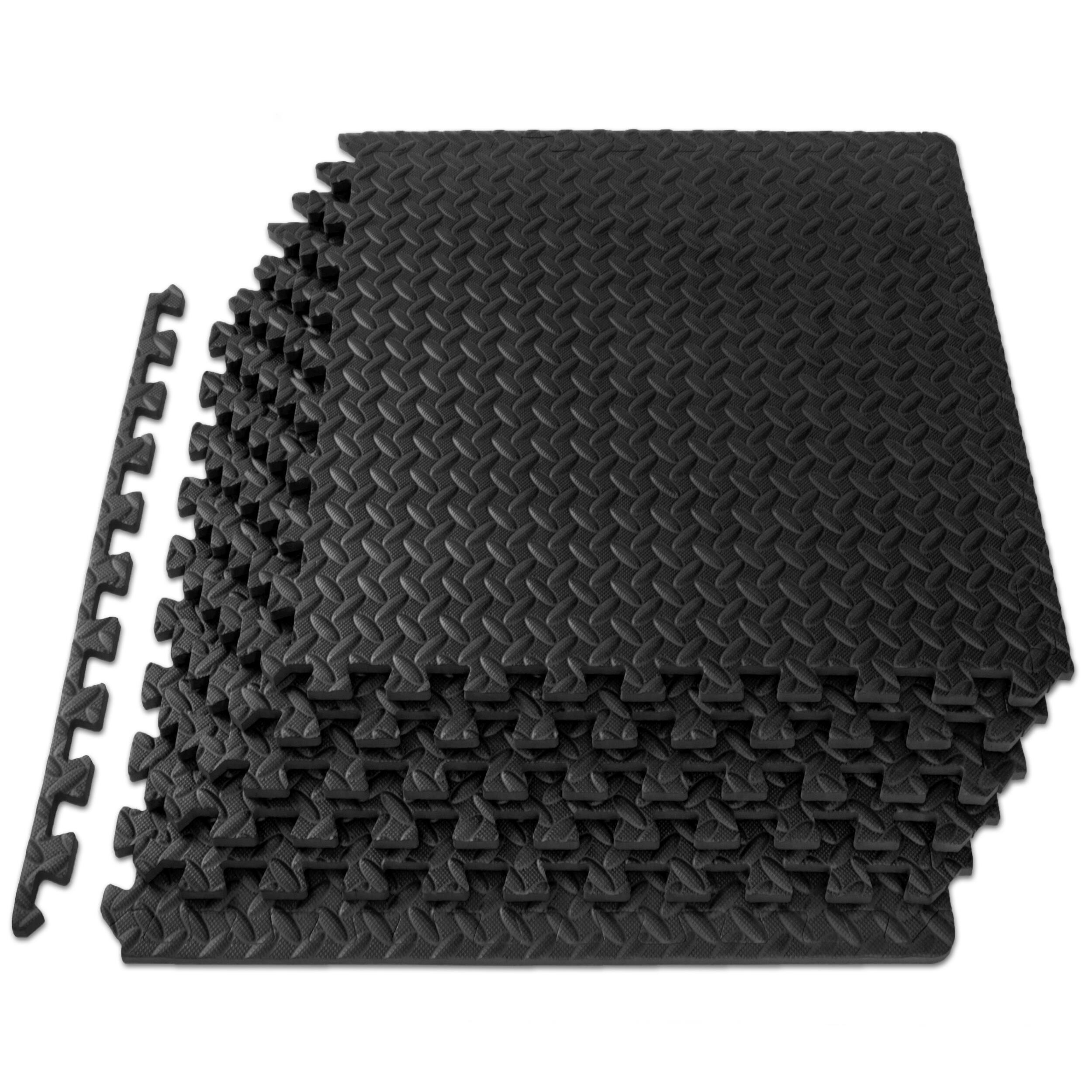 Angle. ProsourceFit - ProsourceFit Diamond Plate Exercise Puzzle Mat 1/2-in, 24 Sq Ft - 6 Tiles - Black.