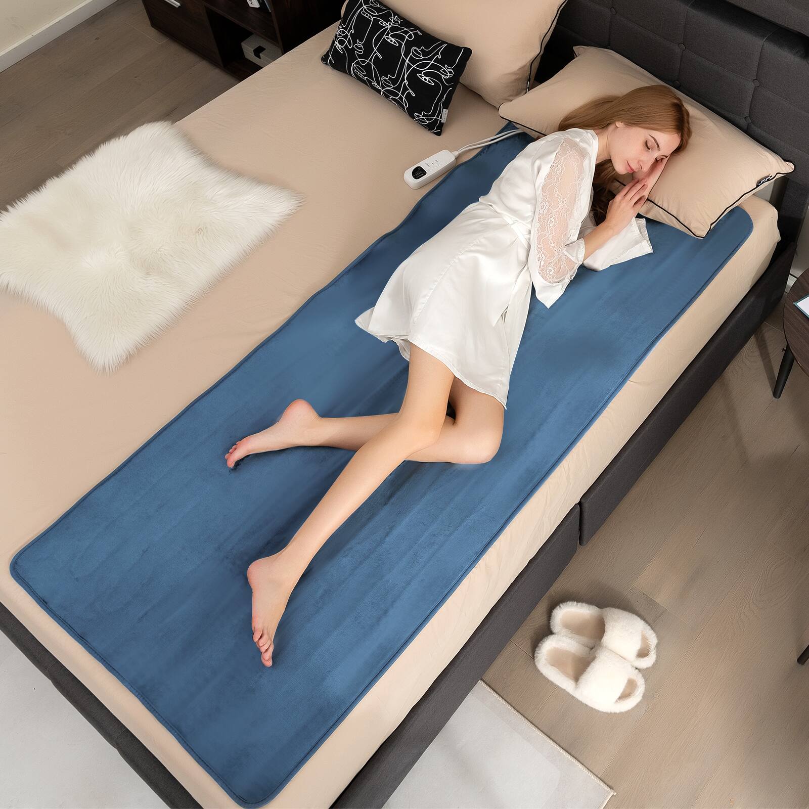 Angle. Sugift - Electric Heated Blanket Throw with 10 Heat Settings - Blue.