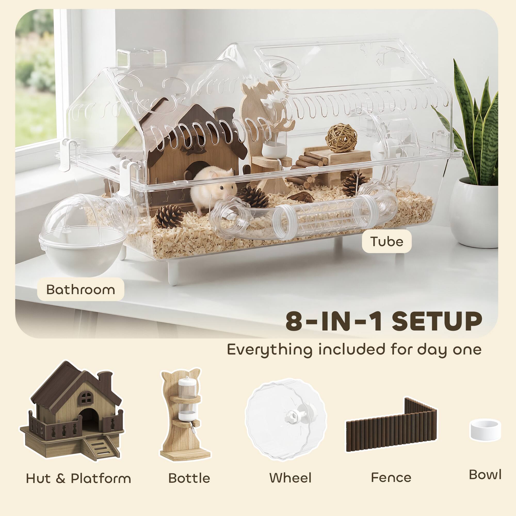 A Tube Bathroom 8-IN-1 SETUP Everything included for day one Hut & Platform Bottle Wheel Fence Bowl