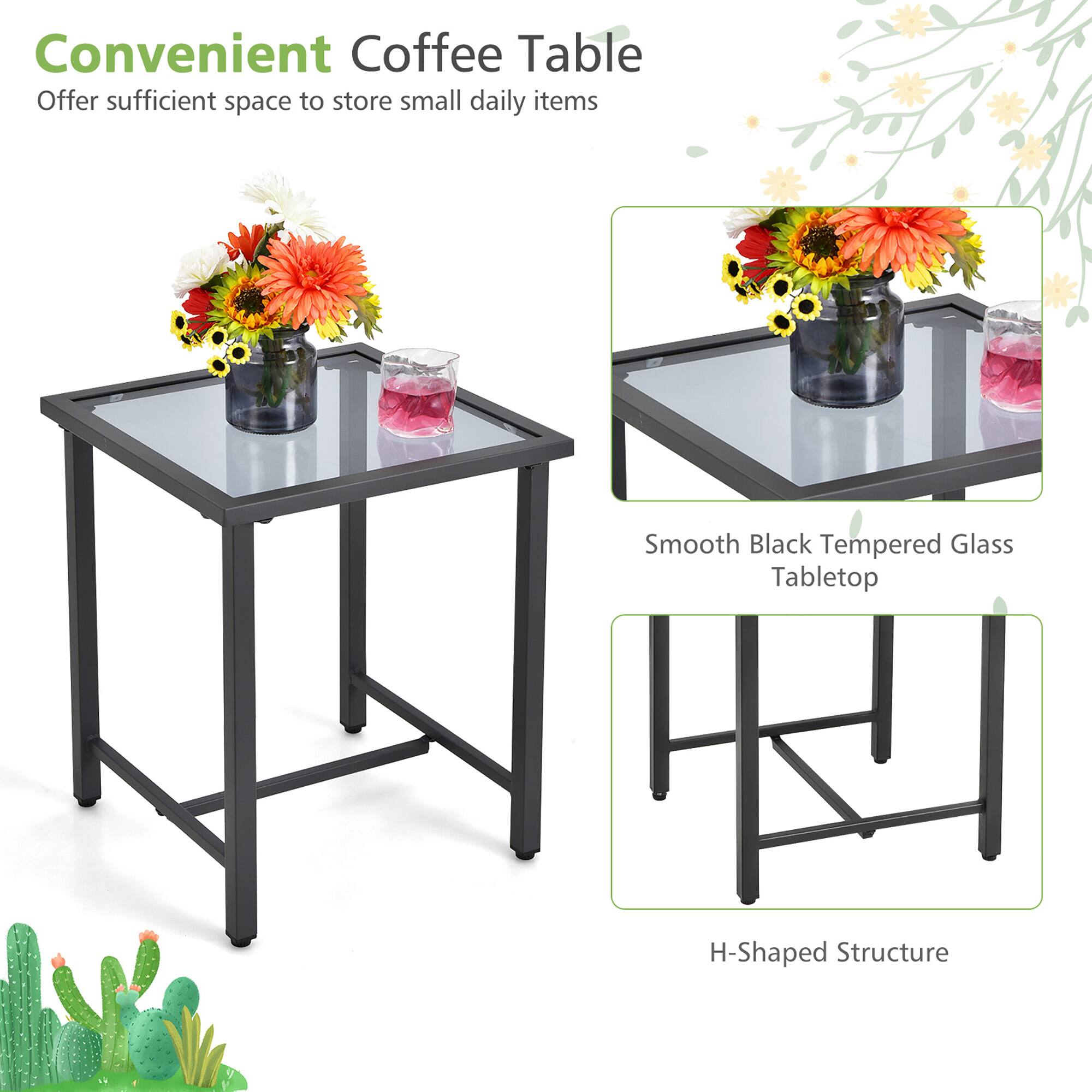 Convenient Coffee Table  
Offer sufficient space to store small daily items  

Smooth Black Tempered Glass Tabletop  

H-Shaped Structure