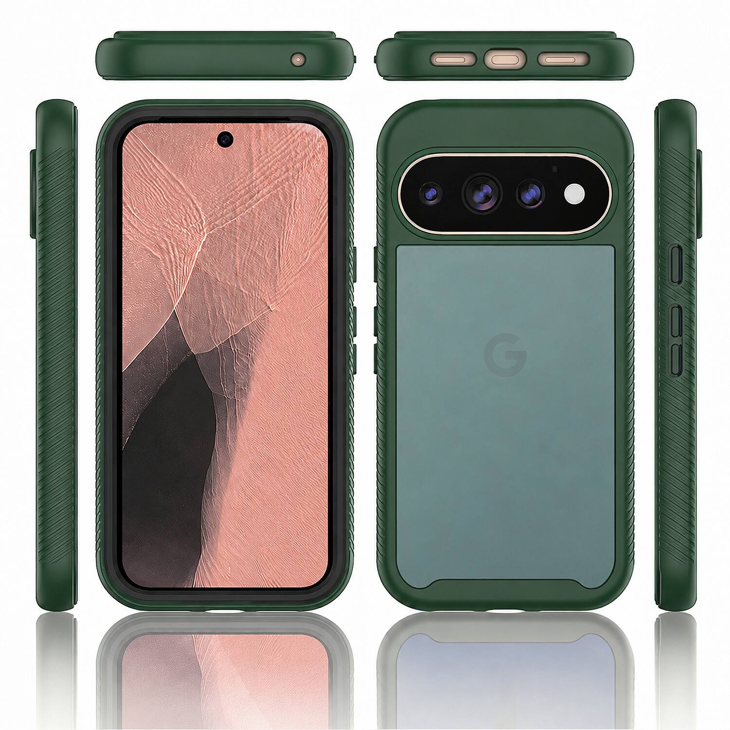 Angle. UUCOVER - Matte Translucent Case for Google Pixel 11 / 11 Pro, 360° Full Body Cover with Built-in Screen Protector Shockproof Case - Green.