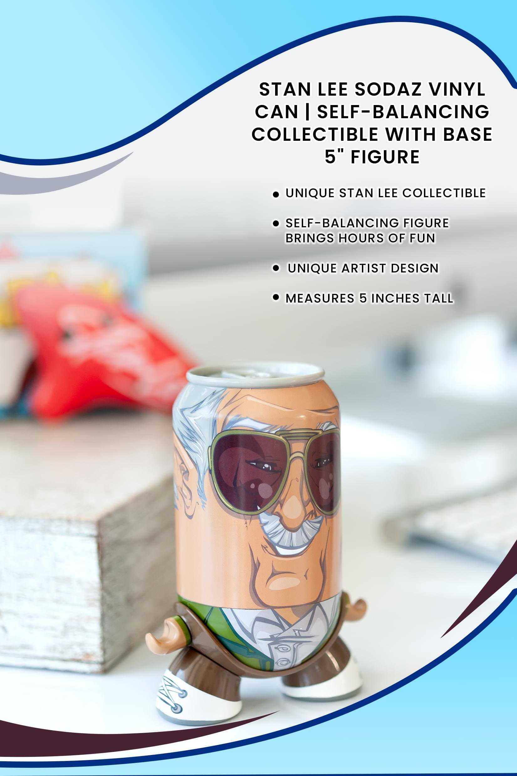 STAN LEE SODAZ VINYL CAN | SELF-BALANCING COLLECTIBLE WITH BASE 5" FIGURE

- UNIQUE STAN LEE COLLECTIBLE
- SELF-BALANCING FIGURE BRINGS HOURS OF FUN
- UNIQUE ARTIST DESIGN
- MEASURES 5 INCHES TALL
