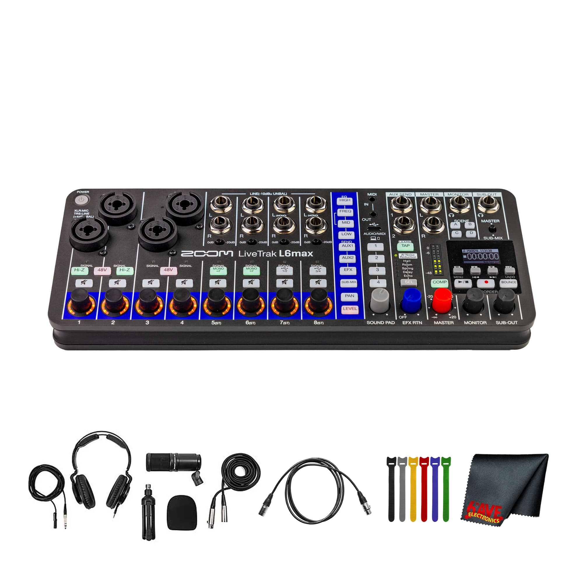 Zoom - LiveTrak L6max Digital Mixer/Recorder, Battery Powered, 32-Bit Float, 12-Channels, 4 Combo + 8 Stereo Inputs, MIDI,