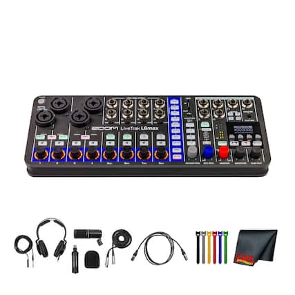 Sure, here is the corrected and grouped text from the image:
---
**LiveTrak L6max**
**Inputs:**
- XLR 1-2
- XLR 3-4
- XLR 5-6
- XLR 7-8
- XLR 9-10
- XLR 11-12
- XLR 13-14
- XLR 15-16
**Outputs:**
- MAIN L
- MAIN R
- SUB OUT
- MONITOR L
- MONITOR R
- AUX OUT 1
- AUX OUT 2
- AUX OUT 3
- AUX OUT 4
**Controls:**
- PFL (Pre-Fader Listen)
- MUTE
- GAIN
- PAN
- AUX 1
- AUX 2
- AUX 3
- AUX 4
- FX 1
- FX 2
- FX 3
- FX 4
- FX 5
- FX 6
- FX 7
- FX 8
- FX 9
- FX 10
- FX 11
- FX 12
- FX