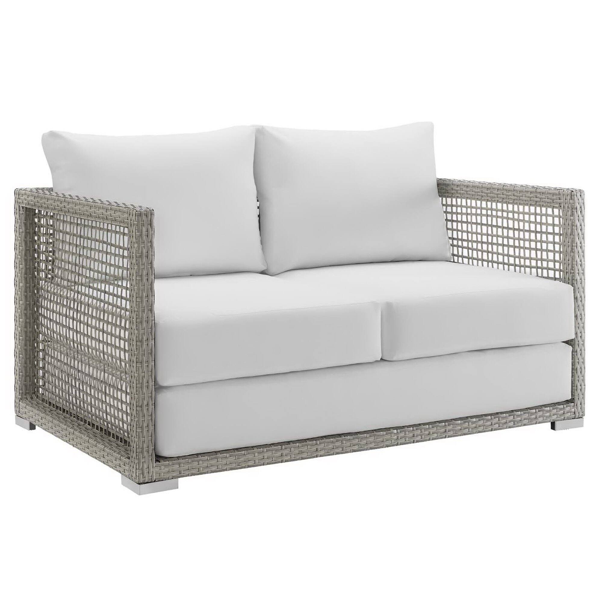Angle. Modway - Aura Outdoor Patio Wicker Rattan Loveseat by Modway - Gray White.