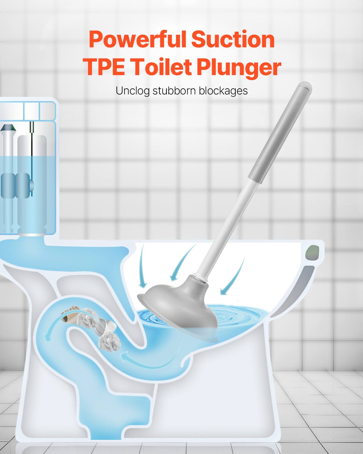 Powerful Suction TPE Toilet Plunger  
Unclog stubborn blockages