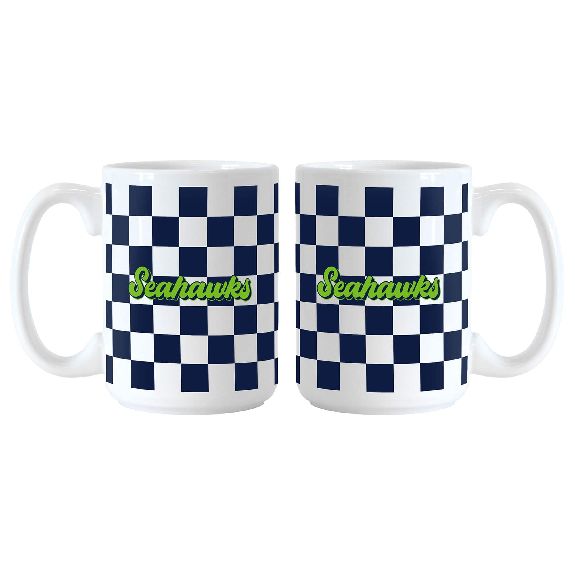 Logo Brands - Seattle Seahawks 2-Pack 15oz. Checkered Wordmark Mug Set - Multicolor