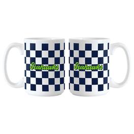 Logo Brands - Seattle Seahawks 2-Pack 15oz. Checkered Wordmark Mug Set - Multicolor