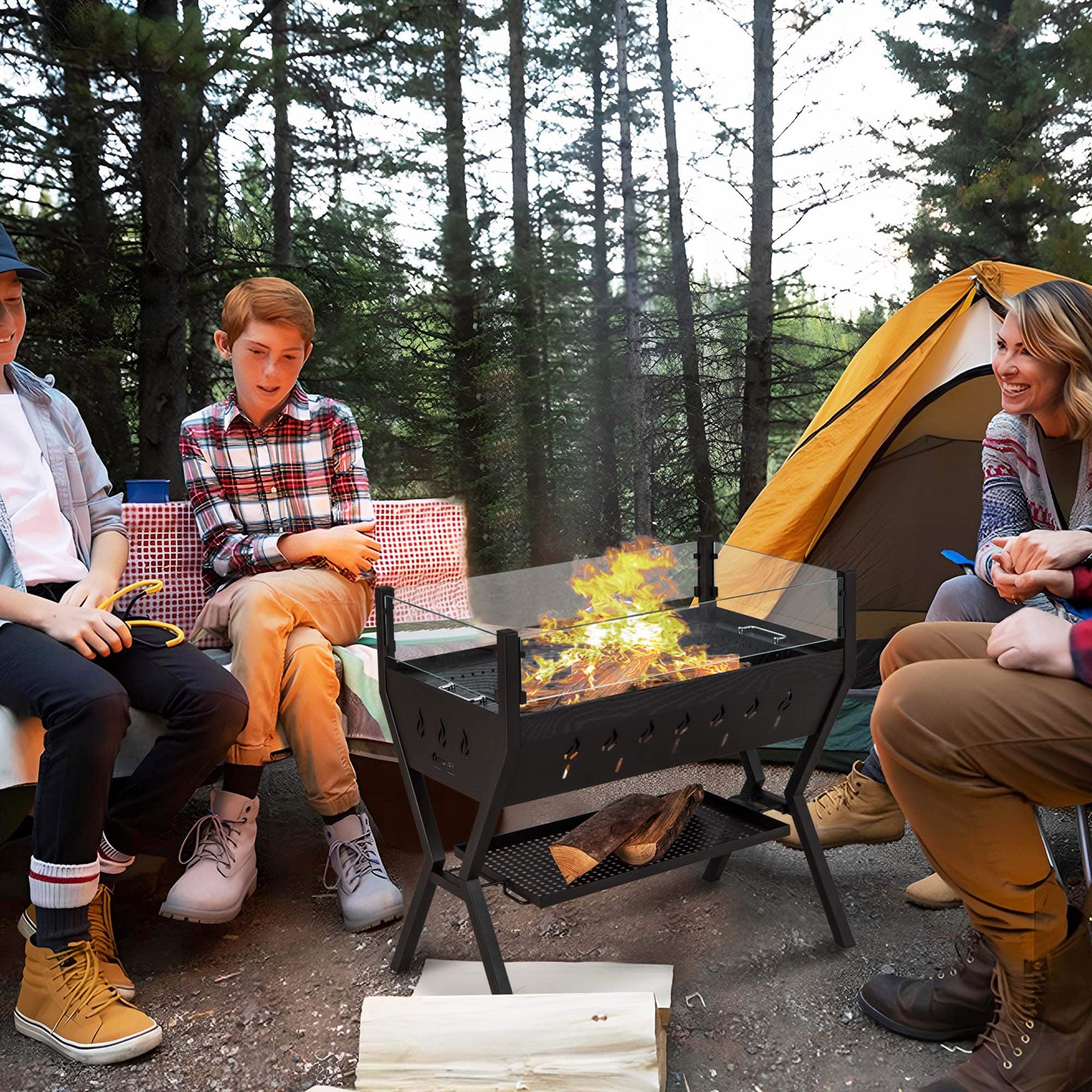 Left. Costway - Stainless Steel Barbecue Charcoal Grills with Seasoning Racks & Storage Shelf - Brown.