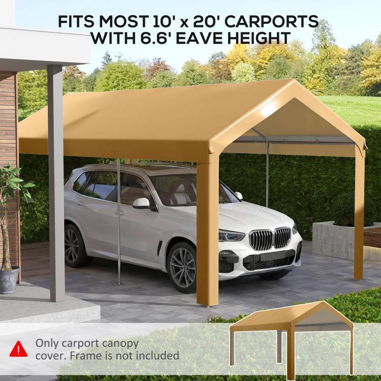 FITS MOST 10' x 20' CARPORTS WITH 6.6' EAVE HEIGHT

Only carport canopy cover. Frame is not included