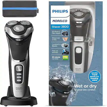 PHILIPS NORELCO Shaver 3800
Wet & Dry
5D Pivot & Flex Heads
Shave wet or dry
ComfortCut Blades
Pop-up trimmer
60 minute Li-lon run time
PHILIPS NORELCO Series 3000
includes Travel pouch and charging stand
Wet or dry for great skin comfort
PHILIPS NORELCO
Series 3000
