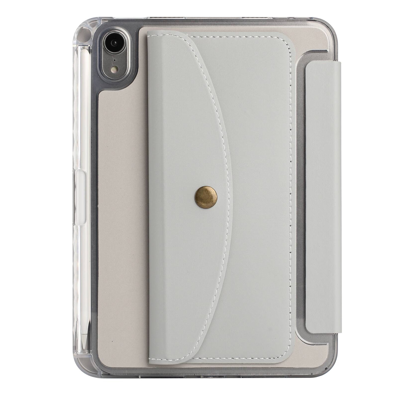 Alt View 6. Dteck - for Apple iPad mini (A17 Pro) 2024 & iPad mini 6th Gen 2021 Y-Fold Tablet Case,Shockproof Wallet Cover with Pen Holder - Gray.