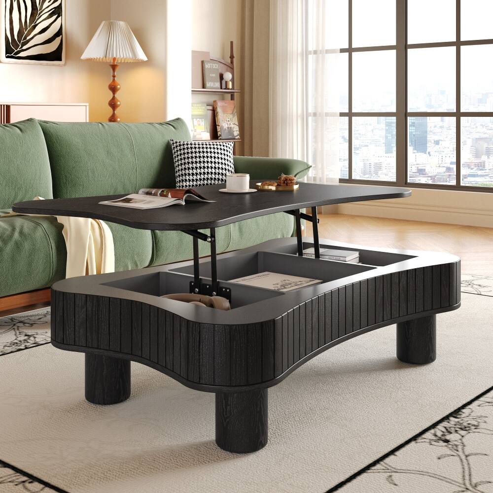 Alt View 2. Loheer - Loheer Black Lift Top Coffee Table with Hidden Storage 42 Inch - Black.