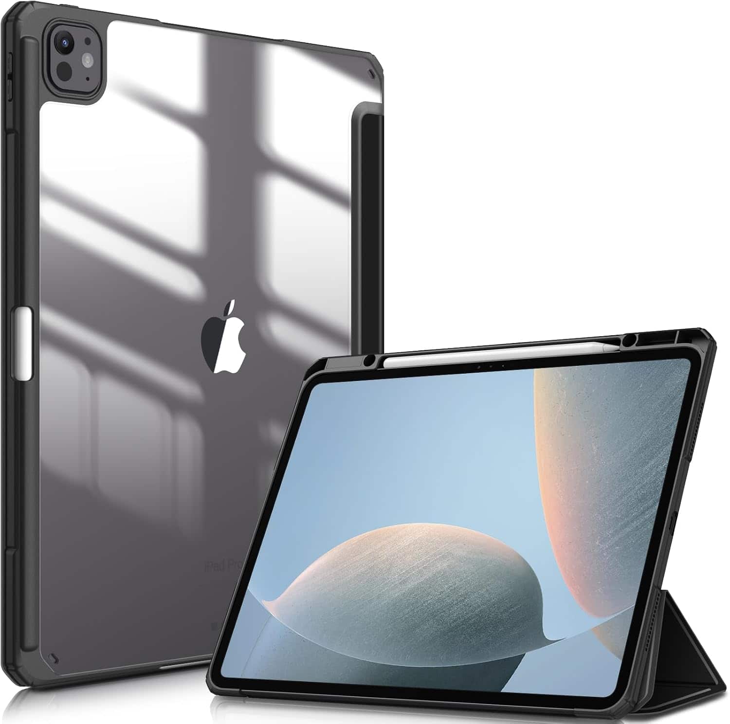 Fintie - Slim Clear Case for iPad Pro 13-inch (M5) 2025 / (M4) 2024 Hybrid Shockproof Hard PC Back Cover Viewing & Typing Angles - Black