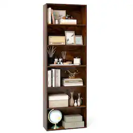 Costway - 70" Tall 6-Tier Bookcase with 6 Open Shelves Anti-Toppling Kits for Living Room - Brown