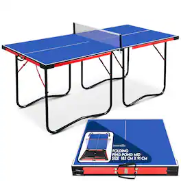 SereneLife - SLPPNGPO11 Midsize Portable Ping Pong Table, Foldable, Net and Post Set, Space-Saving Design - Blue