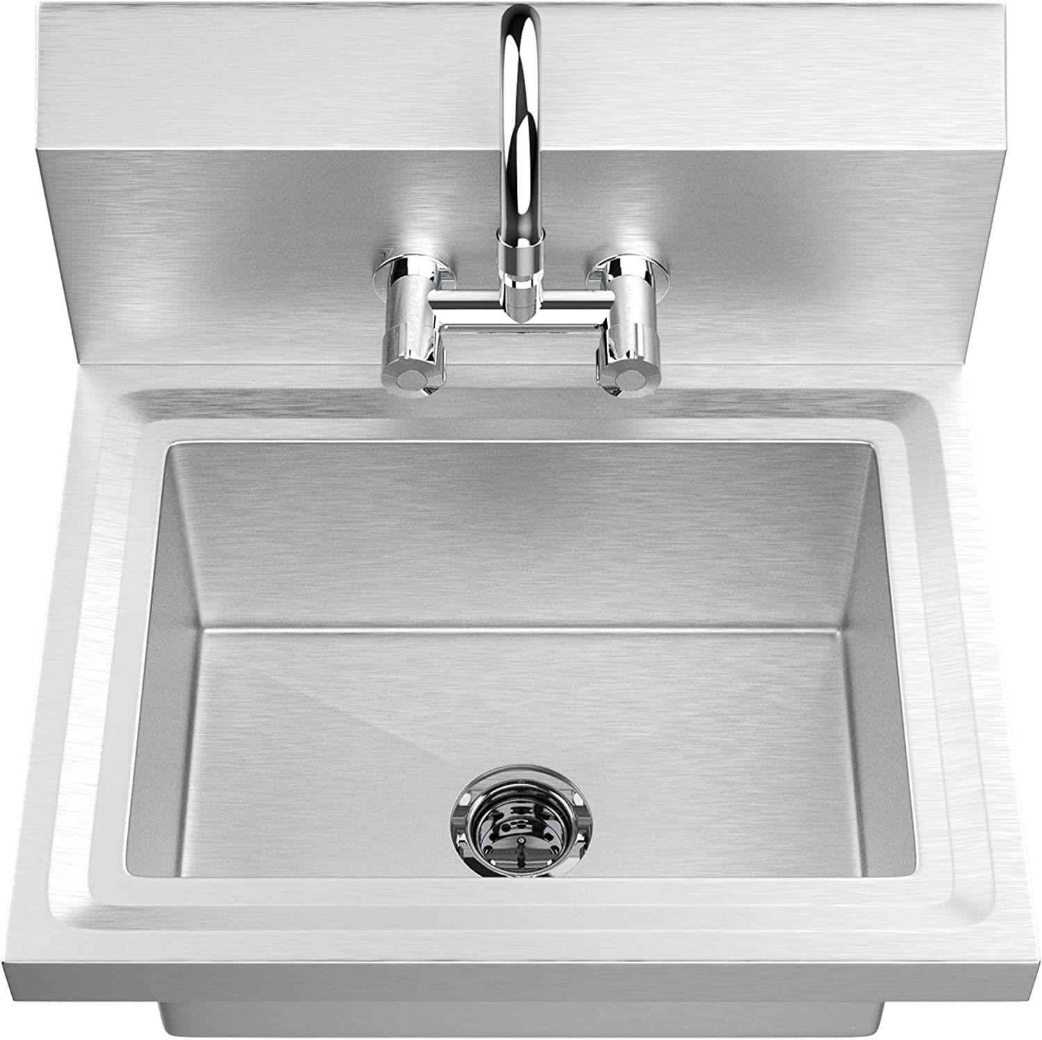 Alt View 2. Winado - Heavy Duty Hand Wash Commercial Sink Wall Mount Utility Sink with Splash Guard, Drain Strainer, Faucet for Home Kitchen - Silver.