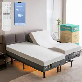 Renanim - SF Split King Adjustable Bed with Mattress - 12" Cooling Gel Hybrid Mattress, Massage, Zero Gravity Electric Bed - Gray