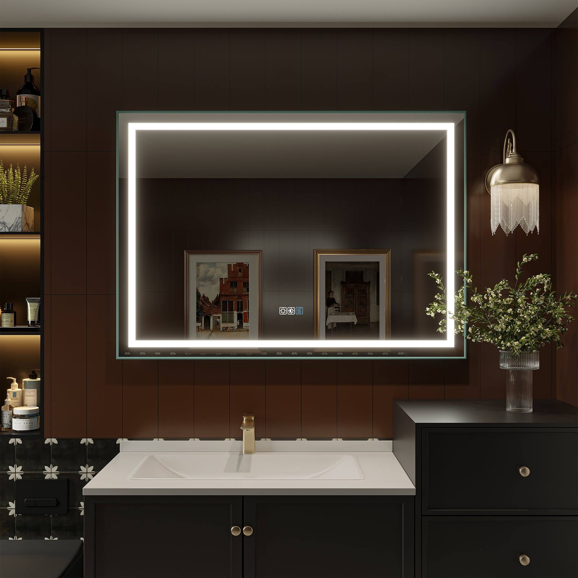 Alt View 2. Boyel Living - 36 in. W x 48 in. H Frameless Rectangular LED Light Bathroom Vanity Mirror - Glass.
