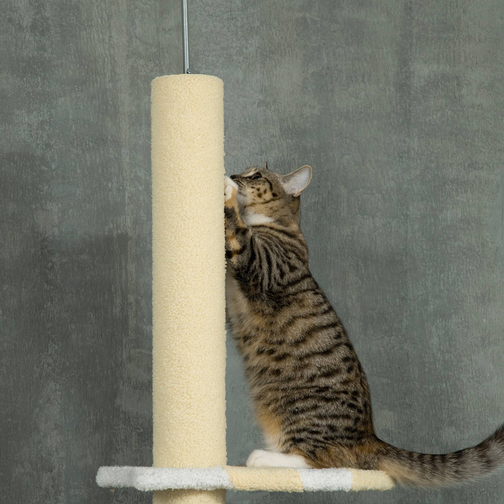 Alt View 5. Pawhut - 87"-103" Height Adjustable Floor to Ceiling Cat Tree, 4 Tier Tall Cat Tower with Plush Platforms, Sisal Scratching Posts - Yellow.