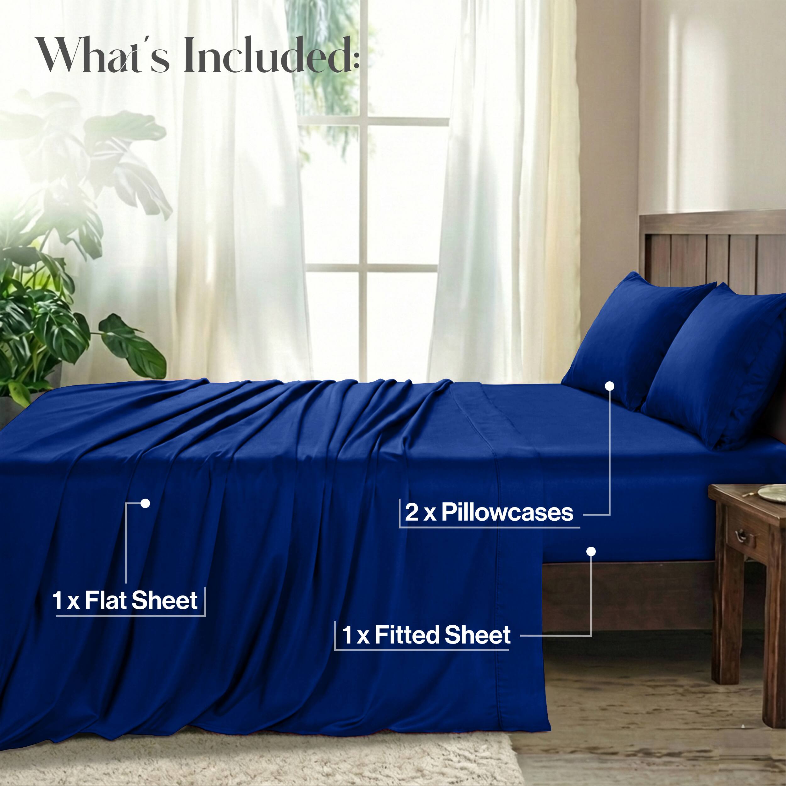 What's Included:  
2 x Pillowcases  
1 x Flat Sheet  
1 x Fitted Sheet