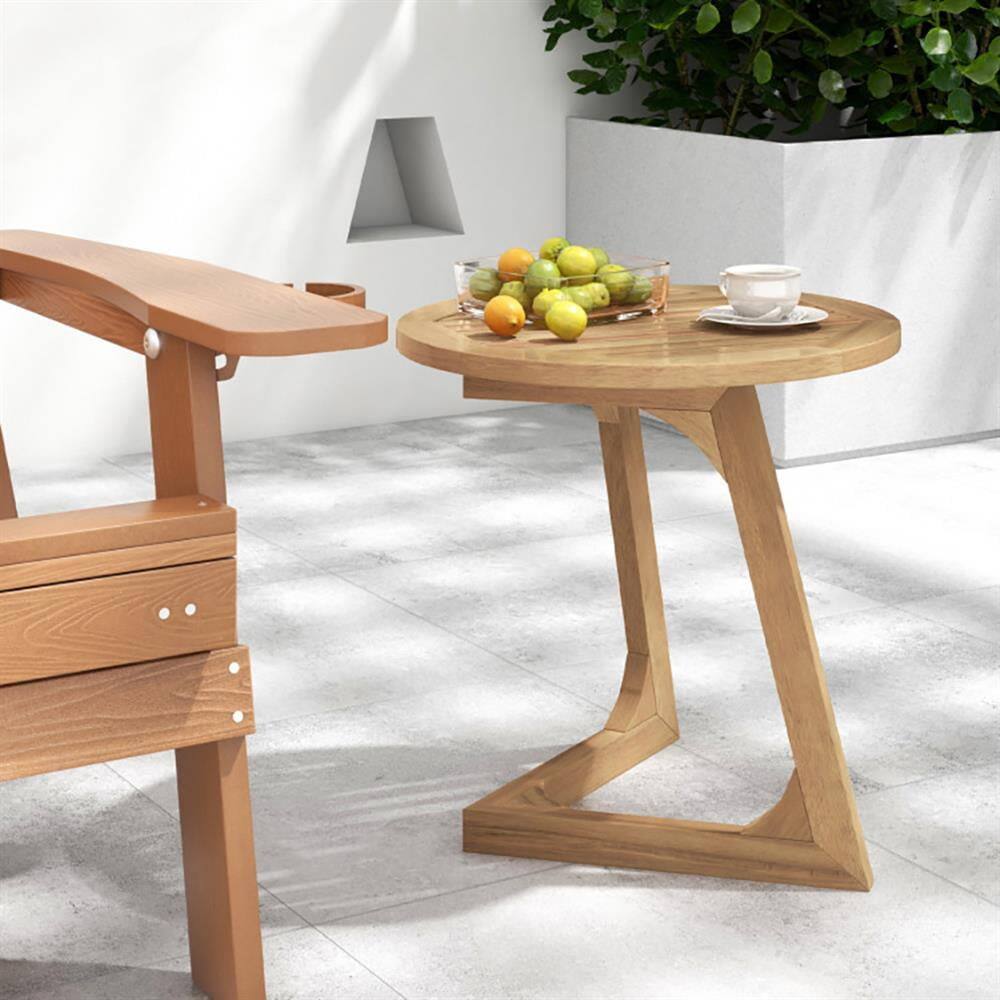 Alt View 6. Kadyn - Sofa Side End Table, End Table, Couch Table,Teak Wood Side Table Round Sofa End Table with Slatted Tabletop - Brown.