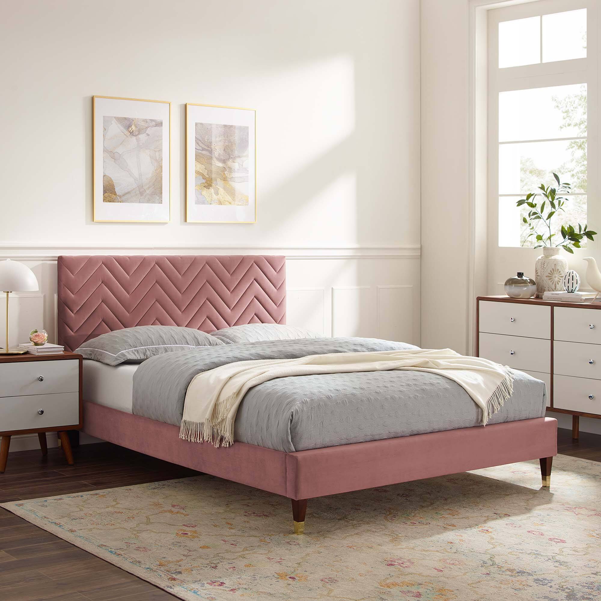 Alt View 4. Modway - Maven Queen Size Fabric Upholstered Platform Bed - Ivory.