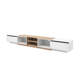Famapy - Extendable TV Stand, Modern Entertainment Center with Drawers, Open Shelves and Cable Management - White & Light Oak