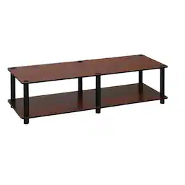 FurniFact - Dark Cherry TV Stand with Black Tube Frame and Composite Wood Construction - Brown