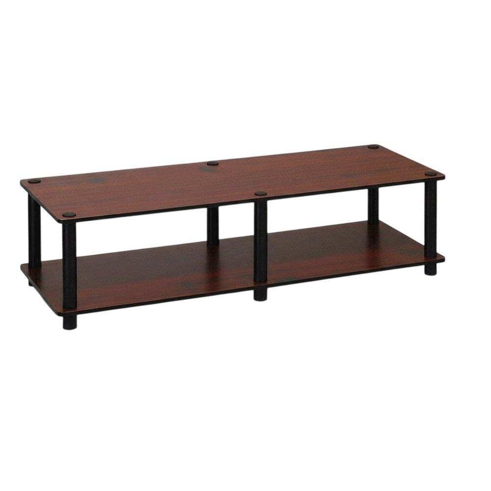 Front. FurniFact - Dark Cherry TV Stand with Black Tube Frame and Composite Wood Construction - Brown.