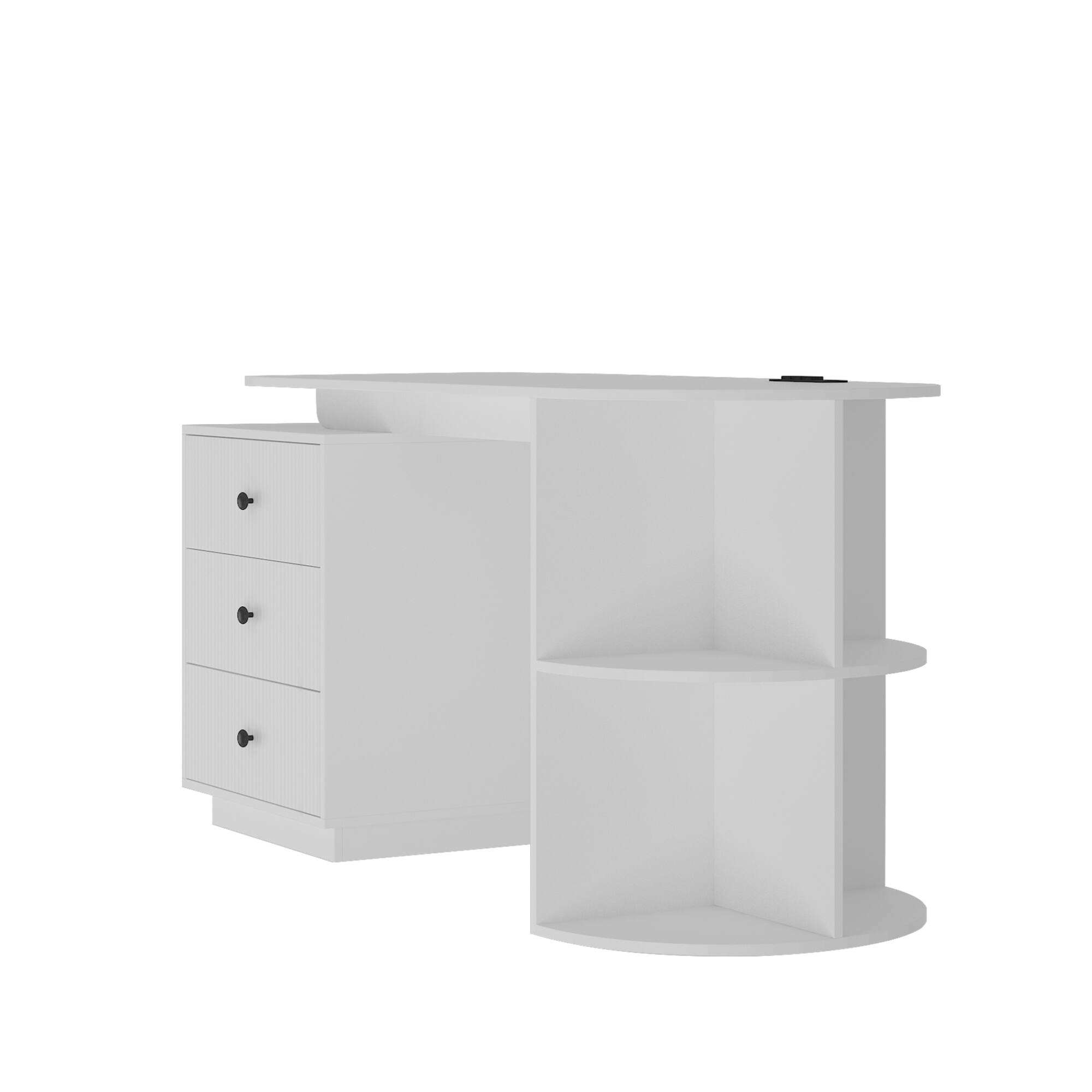 Alt View 4. GOODSILO - Expandable Home Office Desk with Storage Drawers, Bookshelf, and Built-in Power Outlets for Modern Workspaces - White.