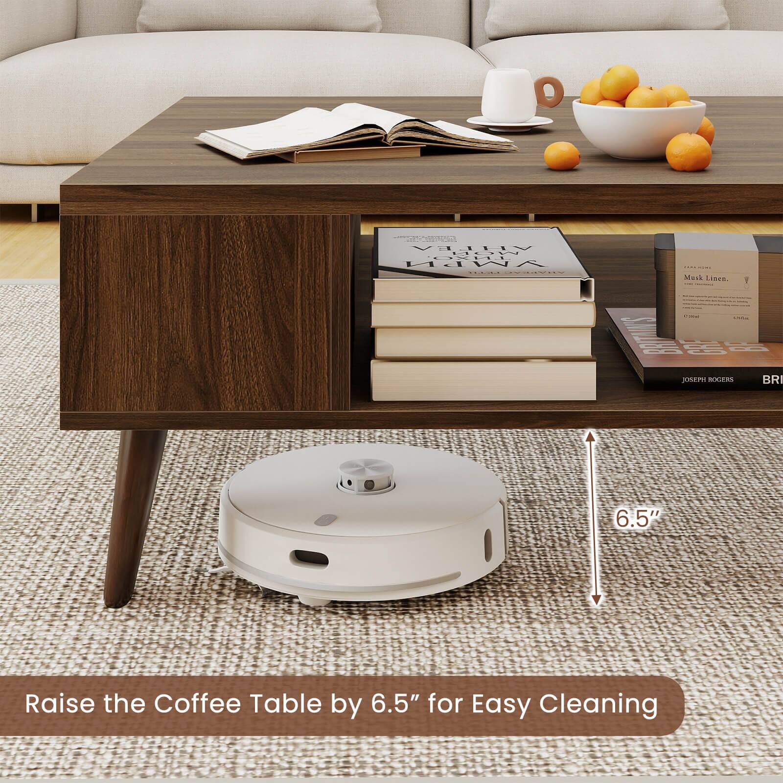 Raise the Coffee Table by 6.5" for Easy Cleaning
