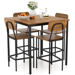 SlickBlue - 5-Piece Industrial Dining Set with Counter Height Table and 4 Bar Stools - Walnut