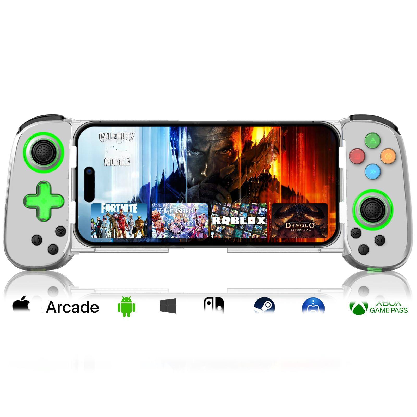 HM 1810 - Mobile Game Controller For Iphone/ipad/android/samsung/tablet/pc/switch/ps3/ps4 Wireless Gamepad Joystick - White with Green Light Green Light Version(D7)