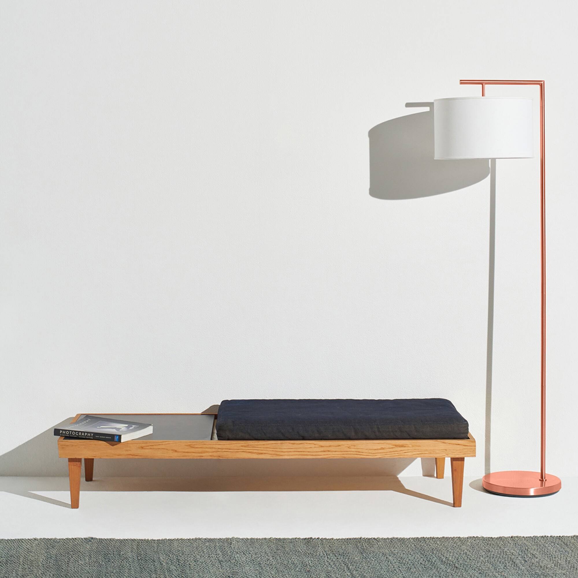 Alt View 2. Brightech - Montage Modern LED Midcentury Modern Arc Super Bright Floor Lamp with Ivory White Fabric Drum Shade - Glossy Rose Gold.