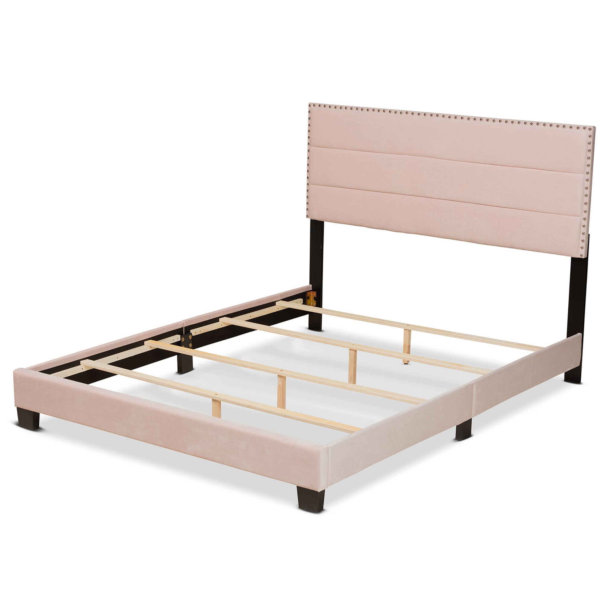 Left. Baxton Studio - Tamira Modern and Contemporary Glam Velvet Fabric Upholstered Full Size Panel Bed - Light Pink/Black.