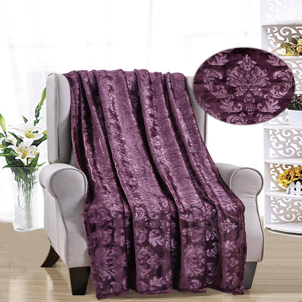 Alt View 1. Noble House - Versailles Ultra Soft Plush Contemporary Embossed Pattern All Season 50" x 60" Throw Blanket, Plum - Plum.
