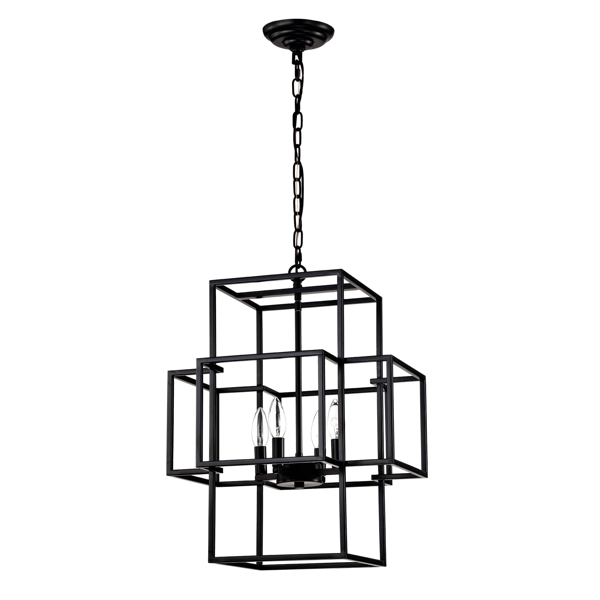 APRILSOUL - 4-Light Metal Lantern Tiered Pendant Hanging Light Fixtures Farmhouse Adjustable Height E12 Bulbs Not Included