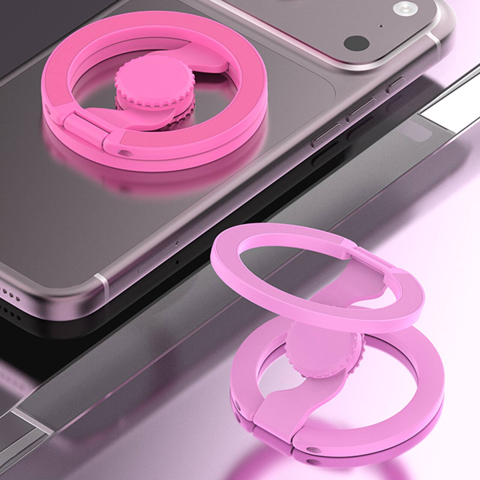 Angle. Dteck - Double Sided Magnetic Phone Grip Ring Holder for Apple iPhone, Foldable Zinc Alloy Stand with Fun Gyro Spinner Function - Orange.