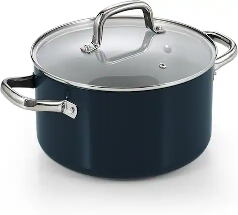 Front. Cook N Home - Classic 6 Qt Ceramic Nonstick Stock Pot with Lid,for Cooking, Canning, Sauce, Ollas para Cocina, Induction ,blue - blue.