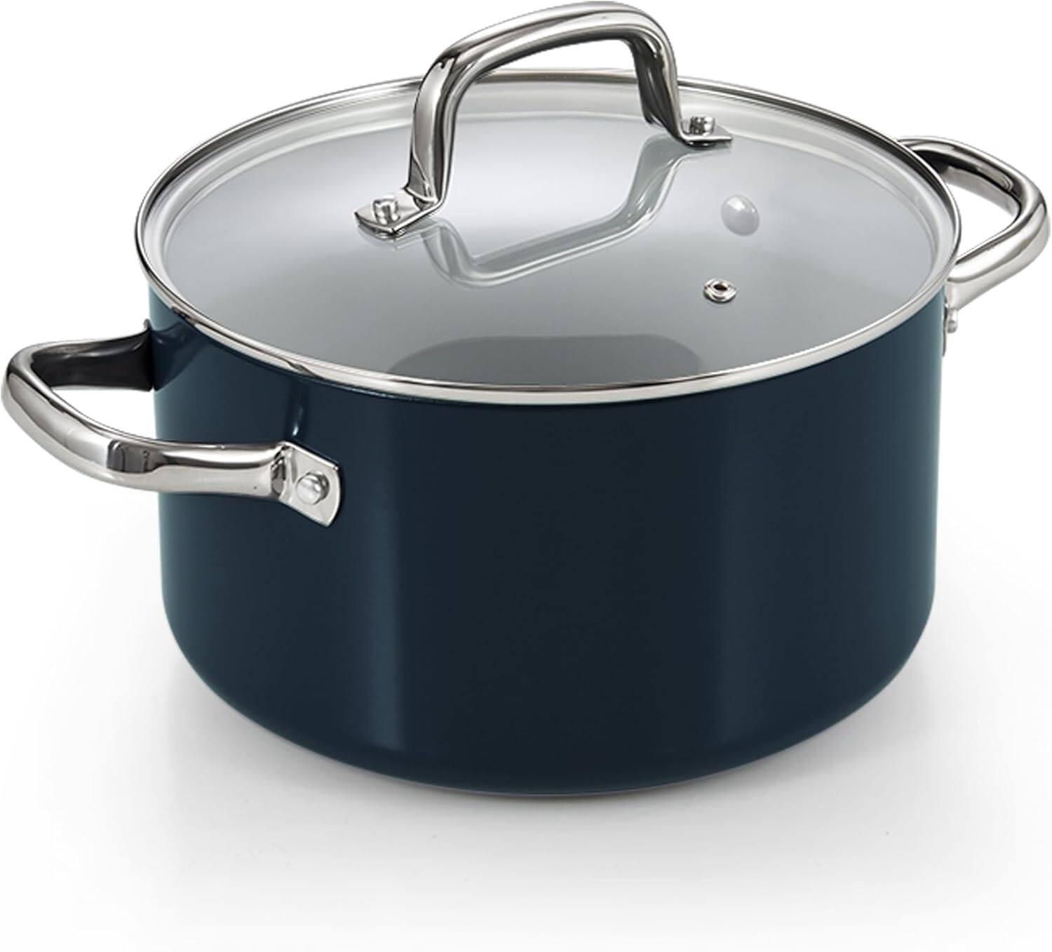Front. Cook N Home - Classic 6 Qt Ceramic Nonstick Stock Pot with Lid,for Cooking, Canning, Sauce, Ollas para Cocina, Induction ,blue - blue.