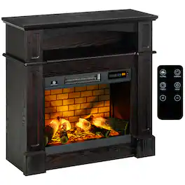 Homcom - 32" Electric Fireplace with Mantel, 1400W Freestanding Heater with Shelf, LED Log Flame, and Remote Control