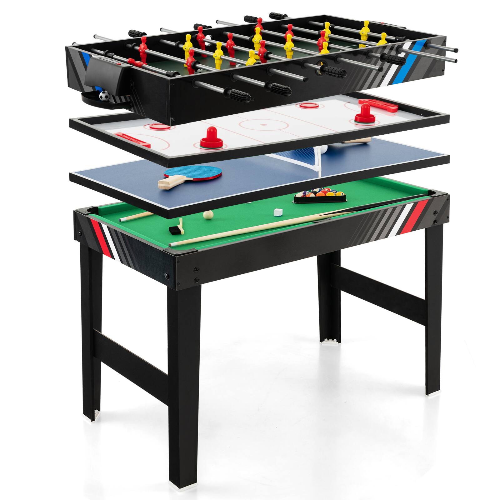 Costway - 4-in-1 Combo Game Table 49" Foosball with Pool Billiards Air Hockey Table Tennis - Black