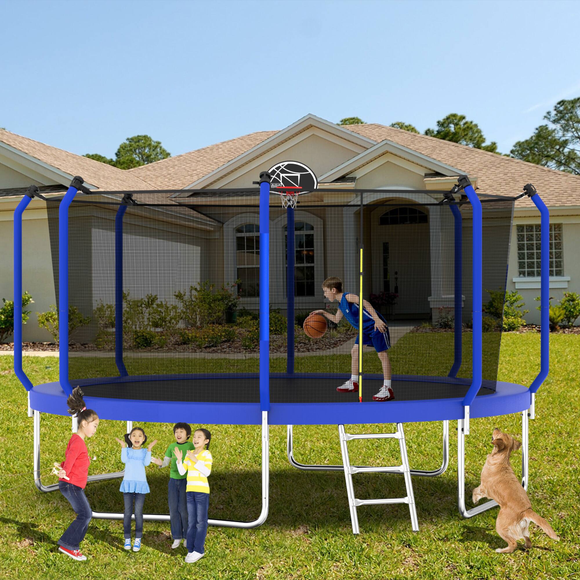 Alt View 1. LOVMOR - Lovmor 14 FT Trampoline with Basketball Hoop and Ladder Recreational Trampoline for Adults.