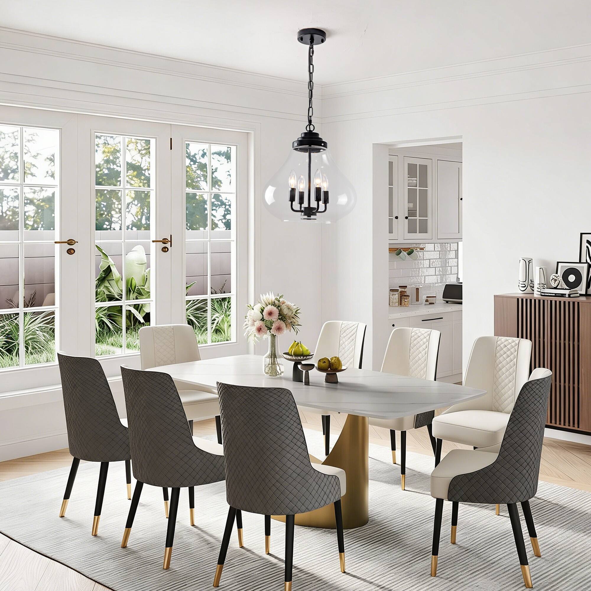 Angle. RYHNUYNE - 13.77" Black Glass Pendant Light - Adjustable Industrial Hanging Light Fixture for Kitchen Island, Dining Room, Foyer.