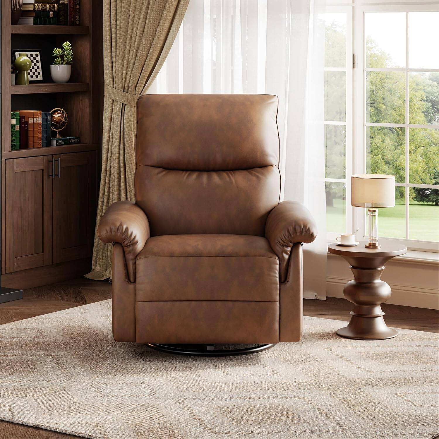 Front. Homhougo - Swivel Recliner w/ USB Port – 360° Glider Rocker, Deep Seat, Orange PU Leather, Ideal for Nursery or Living Room - ‎Orange.