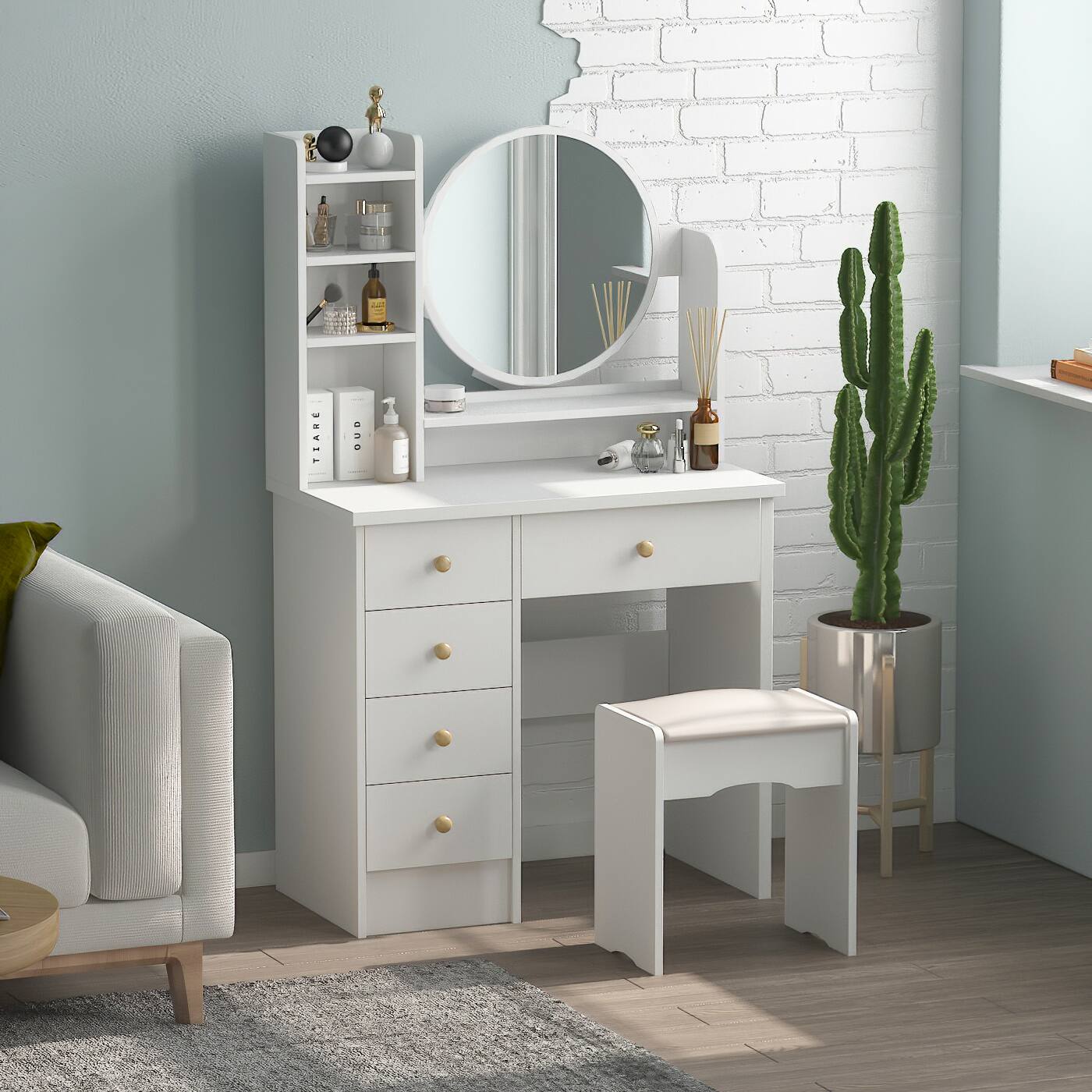 Alt View 10. Famapy - Multi - Functional Vanity Table & Dresser: All - in - One Beauty Hub with Smart Storage - White.