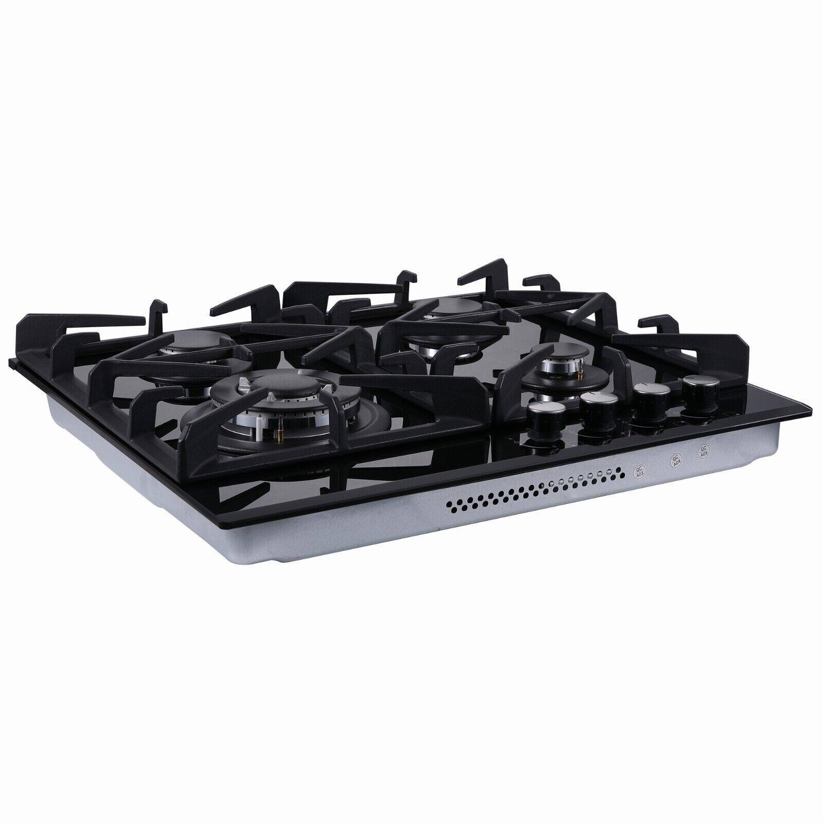 Angle. COWLOWN - 24 Inch Gas Cooktop with 4 Burners Black Tempered Glass Built-in Design Dual Fuel NG/LPG Convertible - Black.